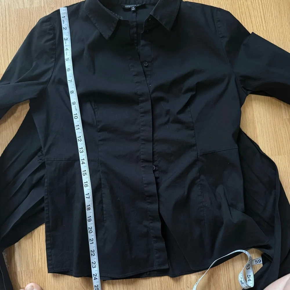 Lafayette 148 New York Black Tie Waist Button Shirt Women Size 8 Stretch - Picture 6 of 7